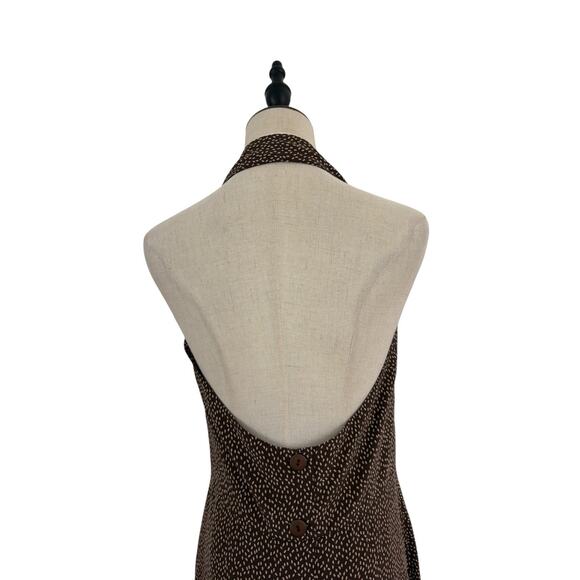 Vtg 90s Kay Unger Silk Dress Brown Cream Halter Key Hole Buttons Down Back Sz 10 - Picture 6 of 9